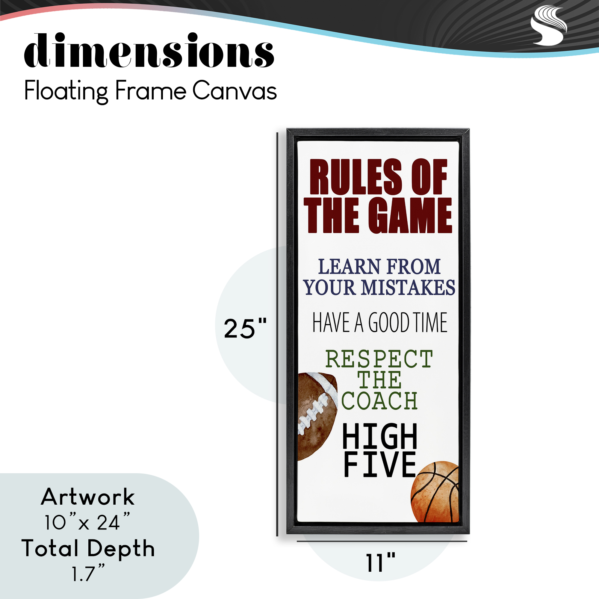 Motivational Rules Of The Game Black Framed Floater Canvas Wall Art, design by Kim Allen