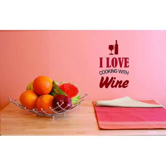 Custom Decals I Love Cooking With Wine Wall Art Size: 14 X 28 Inches Color: Multi