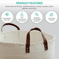 thumbnail image 4 of XLarge Round Cotton Rope Storage Basket Bin Organizer Laundry Hamper with Leather Handles, 21 x 21 x 14, Extra Large Blanket Woven Toy Basket for Baby Nursery - Cream, 4 of 5