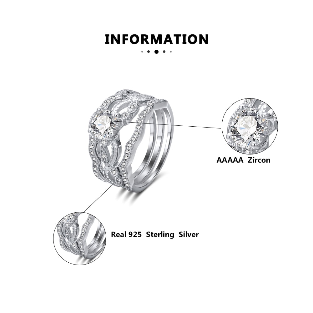 Wedding Ring Set for Women CZ Engagement 3pc Bridal Band Sterling Silver Ginger Lyne Collection