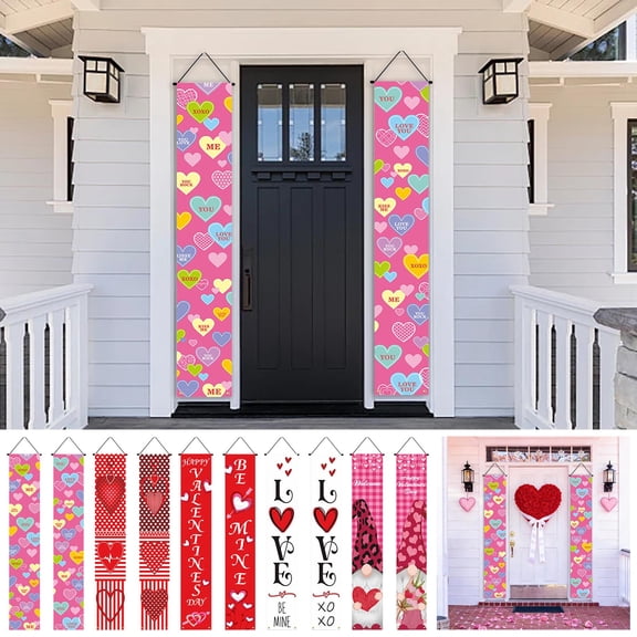 Valentine’s Day Romantic Red Door Couplets & Hanging Banners - Festive Party Decor for Home Celebrations, Durable Fabric Ornaments to Enhance Romantic Ambiance, Easy to Hang/Reusable, 71*12in, A