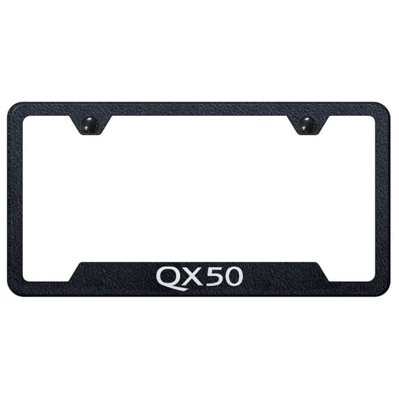 Infiniti QX50 Laser Etched Logo Cut-Out License Plate Frame (Rugged Black)