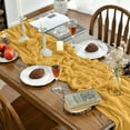 thumbnail image 4 of Smile 6PCS Yellow Cheesecloth Table Runner 31 x 118 Inch Rustic Gauze Boho Chair Sashes for Bridal Shower Wedding Party Catering Home Decoration Supplies, 4 of 6