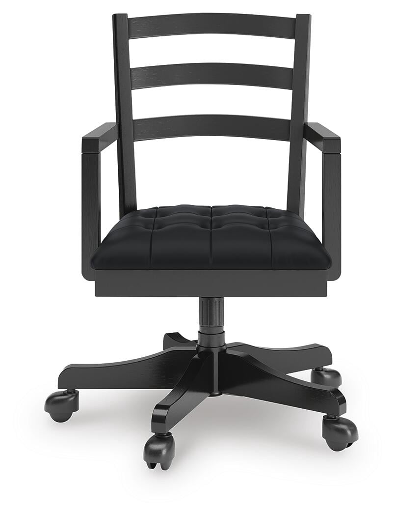 Signature Design by Ashley Wildenauer Home Office Swivel Desk Chair, Adjustable Height, Upholstered Seat, Satin Black Finish