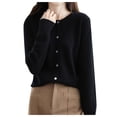 thumbnail image 1 of Cardigan en Tricot pour Femmes à Col Rond, Manches Longues, Couleur Unie, Veste pour l'Automne et le Printemps, 1 of 5