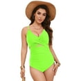 thumbnail image 3 of COMVALUE Women One Piece Swimsuits Tummy Control Bathing Suit Mesh V Neck Swim Suits Full Coverage Modest High Cut Swimwear 2026 (Green, M), 3 of 9