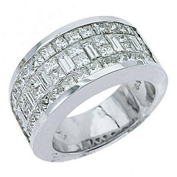 18k White Gold Mens Invisible Set Princess & baguette cut Diamond Ring 3.17 Carats