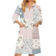 thumbnail image 2 of Zipper Robes for Women Lightweight 3/4 Length Sleeve Summer Bathrobes for Women Zipper Front Knee Length Vintage Floral Print Fashion Bathrobe Nightgown with Pockets Sky Blue M, 2 of 7