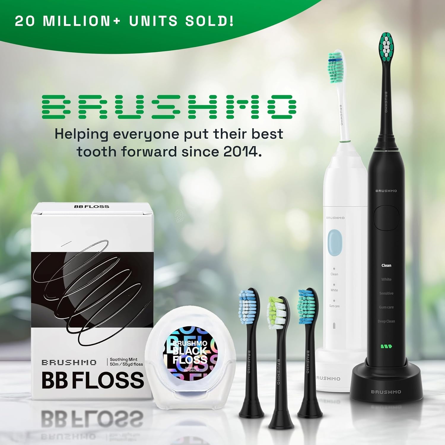 Brushmo Black Expanding Woven Dental Floss, Soothing Mint, Natural Wax, Dentist-Designed, Vegan, 5 Spools (275 yd)