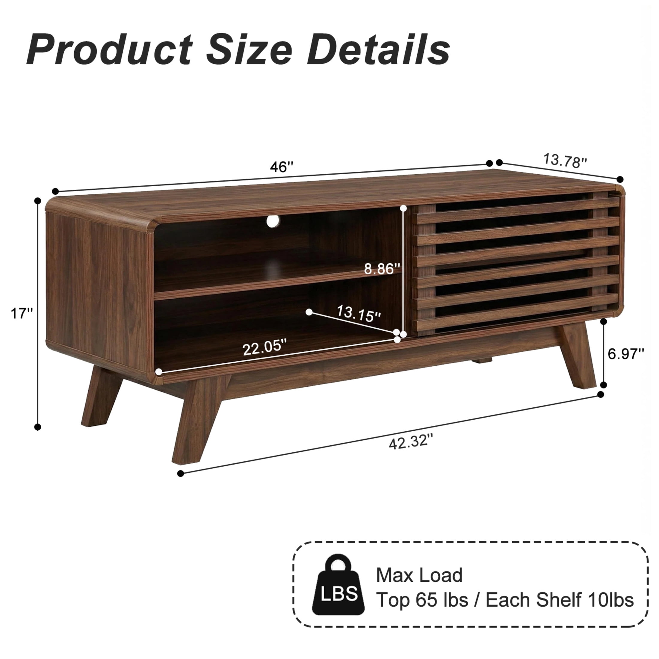 Noble House 46" TV Stand with Sliding Doors, Mid-Century Media Console for Living Room, Entertainment Center, Walnut