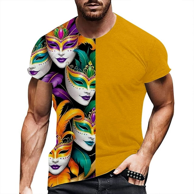 LUOGENLI T-shirts pour Homme pour Hommes T-Shirt de Carnaval à Manches Courtes à Col Rond T-Shirt Floral Tendance de Mode Chandail de Base Hauts T-shirts pour Homme T-Shirt Graphique Drôle Pâques Jaune P