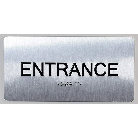 Entrance Sign Silver-Tactile Touch Braille Sign (Aluminum !!, Brush Silver, Size 4x8)- The Sensation line
