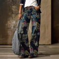 thumbnail image 2 of Pantalones anchos con estampado de cáñamo de otoño, sin cinturón, estilo nacional, vintage, de mezclilla azul, de cintura alta, holgados, de algodón, informales, 2 of 3