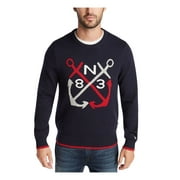 NAUTICA Mens Navy Patterned Crew Neck Cotton Sweater XL