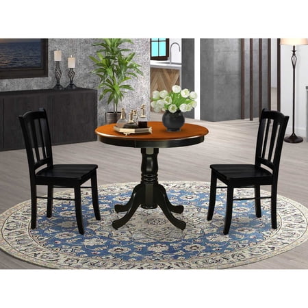 East West Furniture Antique 3-Piece Solid Wooden Dining Set in Black/Cherry