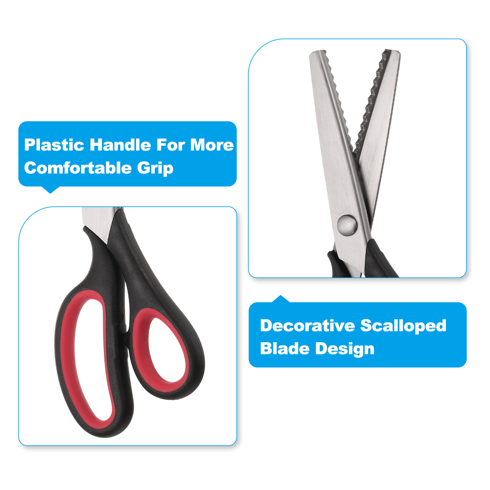 2 pcs Sewing Scissors Stainless Steel Serrated Craft Shears for Embroidery Handmade DIY Sewing Art Design Black Red