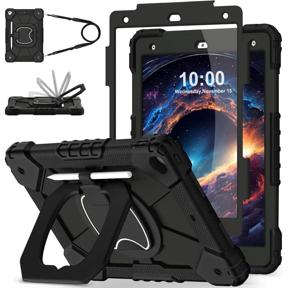 Case for iPad 9th/8th/7th Generation 10.2 Inch (2021/2020/2019),Full-Body Drop Protection 9th Generation iPad Case with Rotating Stand Screen Protector Pencil Holder Holde,Black