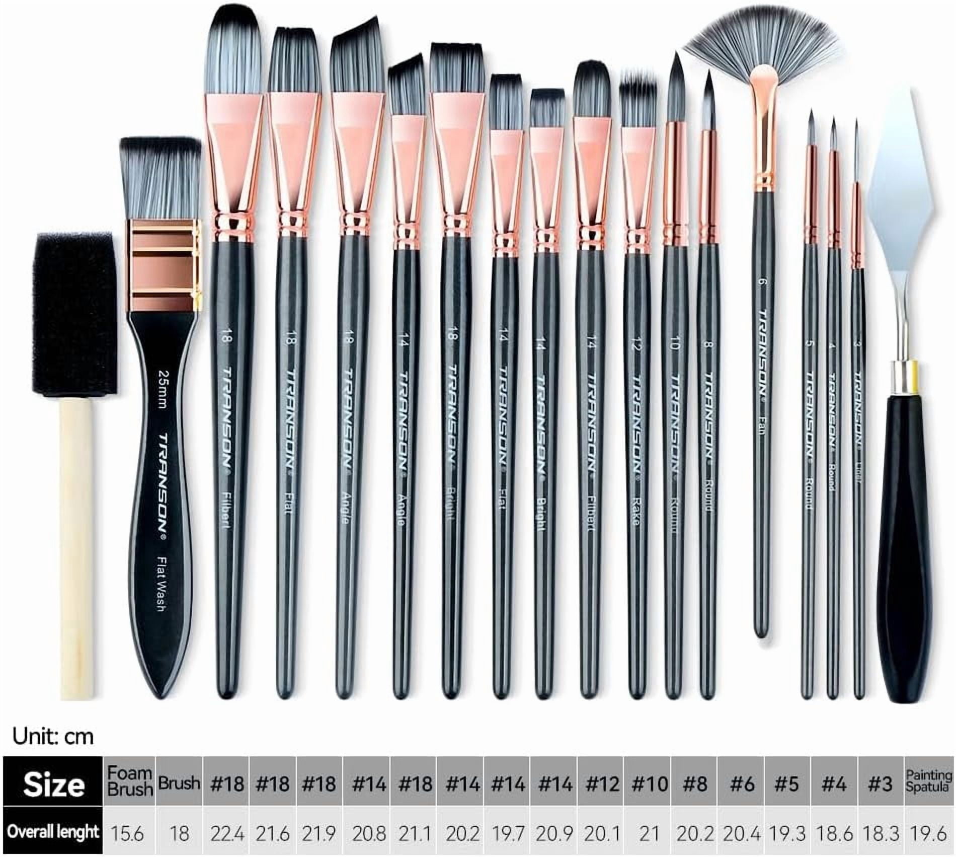 JJEAN-Transon Art Paint Brush Kit 16 Paint Brushes with Foam Brush Sponge Spatula and Art Case for Oil, Acrylic, Watercolor, Gouache, Painting Black Color