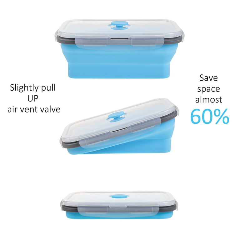 Annaklin Collapsible Food Storage Containers – Set Of 4, 11.8 Oz Each, Airtight Lid With Vent, Silicone, Dishwasher/Microwave/Freezer Safe – Blue, Small