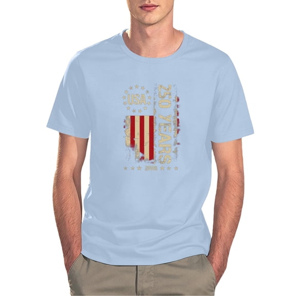 WEIWEN Mens 4th of July T Shirts Big and Tall Casual 250 Anniversary USA Tshirts Shirts for Men 250th American 250 Years 4th July 2026 T-Shirts Man Clothing Light Blue, L