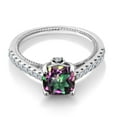 thumbnail image 3 of Gem Stone King 925 Sterling Silver Green Mystic Topaz and White Created Sapphire Engagement Ring for Women (2.30 Cttw, Cushion 7MM, Available in Size 5, 6, 7, 8, 9), 3 of 7