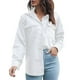 thumbnail image 1 of Blusa Manga Larga Cuello En V Dos Bolsillos Botón Color Puro Camisa Suelta De Moda para Mujer, 1 of 5