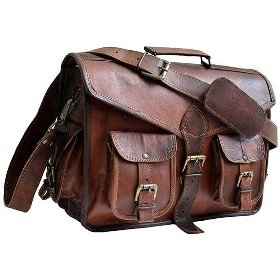 15" leather messenger bag laptop case office briefcase gift for men computer distressed shoulder bag