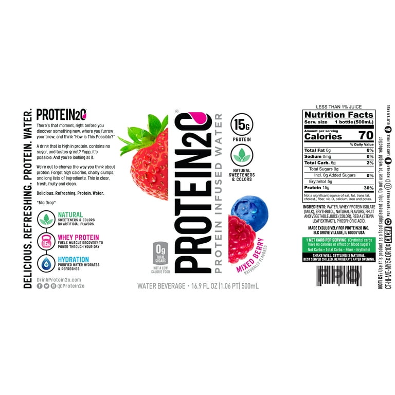 Protein2o Whey Protein Infused Water Plus Electrolytes, Strawberry Banana,  16.9 fl Oz (Pack of 12)