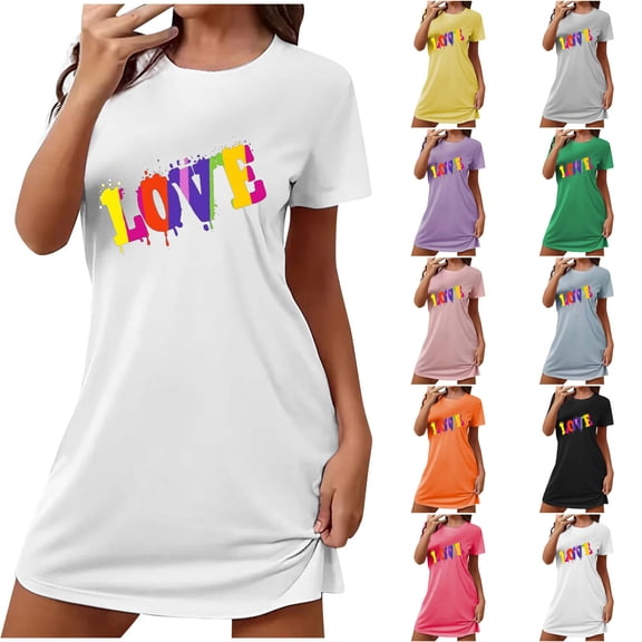 Nightshirt Soft Pajamas Dress Casual Sleepwear Short Sleeve Women's Fashion Print Medium Length Dress Women's Oversized Short Nightgown Fashion Chest Print Short Sleeve Nightdress Yellow Xxl