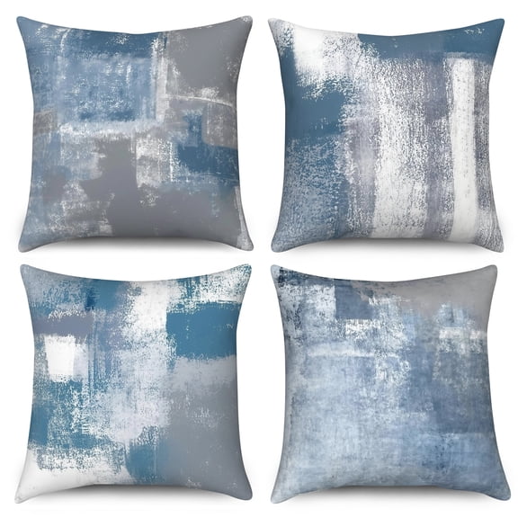 Blue and Grey Abstract Throw Pillow Covers 18x18 Set of 4,Gallery Modern Decorative Pillow Cases for Bedroom Sofa Couch Decor
