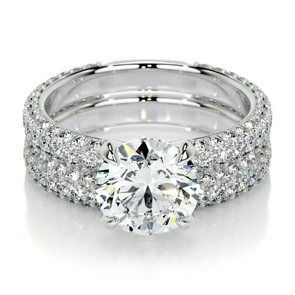 Blue Jewel 1.4 Ct VVS1/D Round Cut Lab Created Simulated Diamond Ring - 14K White Gold Plated Diamond Ring - Engagement Wedding Diamond Rings - Full Eternity Broad Band Diamond Rings for Men's