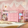 thumbnail image 3 of Bellemave Low Loft Bed with Stairs & LED Lights, Twin Size Loft Beds with 9 Drawers and Bookcase, Metal Multi-Storage Loft Frame with Under-Bed Spaces,Pink, 3 of 9
