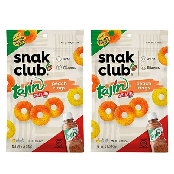 Snak Club Tajin Peach Rings, Chili & Lime Seasoned, 5 oz Bag - 2 Pack