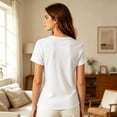 thumbnail image 5 of SSZMDLB Women T-Shirts Short Sleeve Scoop Neck Summer Tops Basic Tee Shirt Comfy Casual Everyday Wear Workout Clothes, White M, 5 of 5