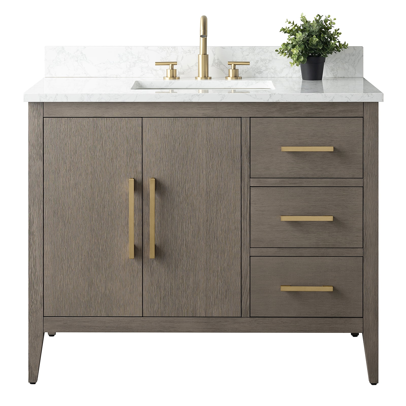 Vanity Art 42” Single Sink Bathroom Vanity Cabinet with Ceramic Countertop