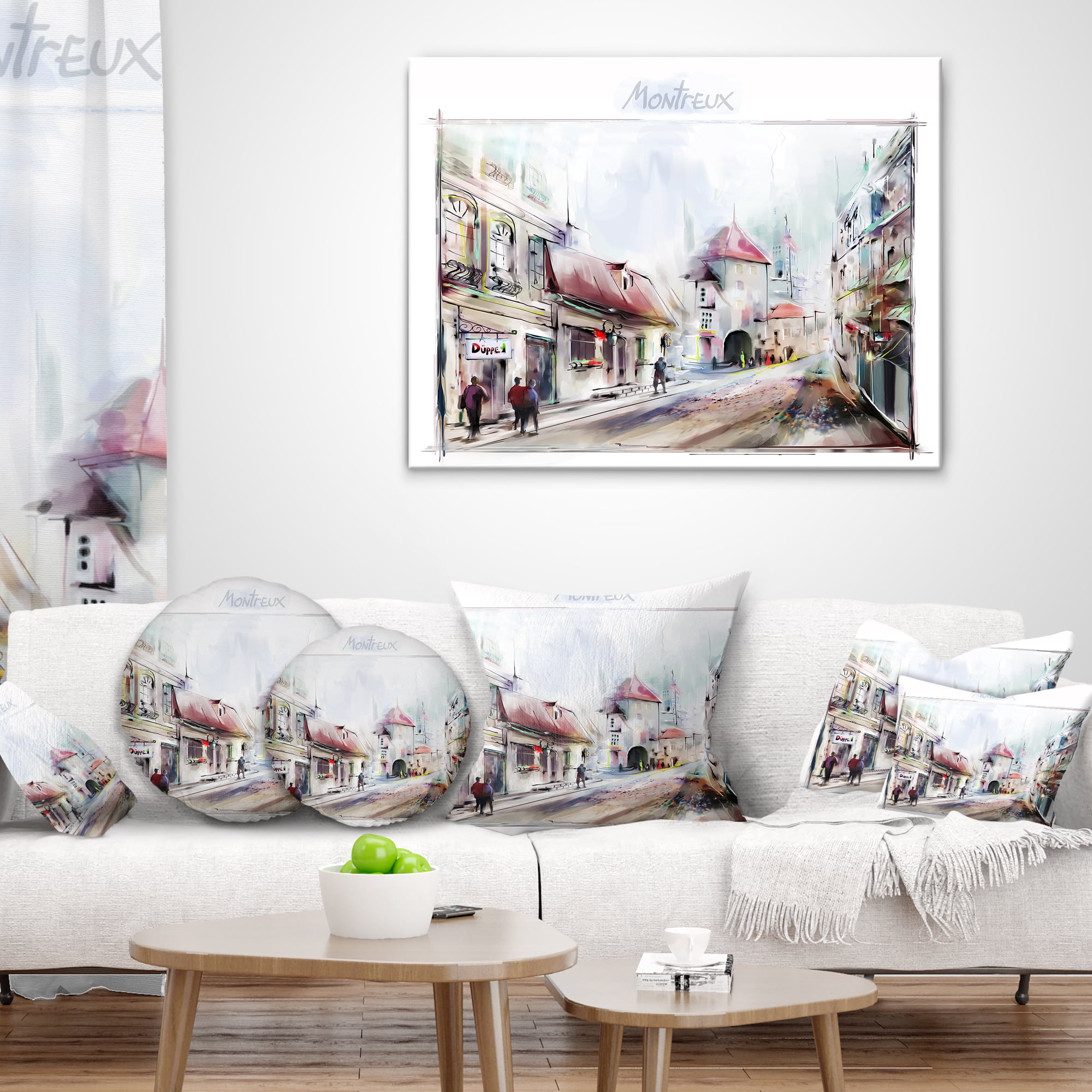 Designart Montreux Illustration - Digital Art Landscape Printed Throw Pillow - 18x18