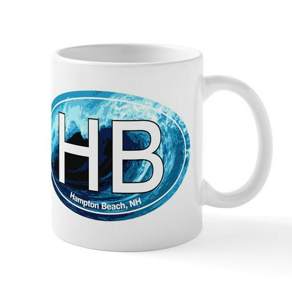 CafePress - HB Hampton Beach, NH Wave Oval Mug - 11 oz Ceramic Mug - Novelty Coffee Tea Cup