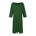 thumbnail image 4 of LISTHA 3/4 Sleeve Dresses for Women Fall Casual Loose Plain Pleated Flowy Midi Dresses Dark Green M, 4 of 5