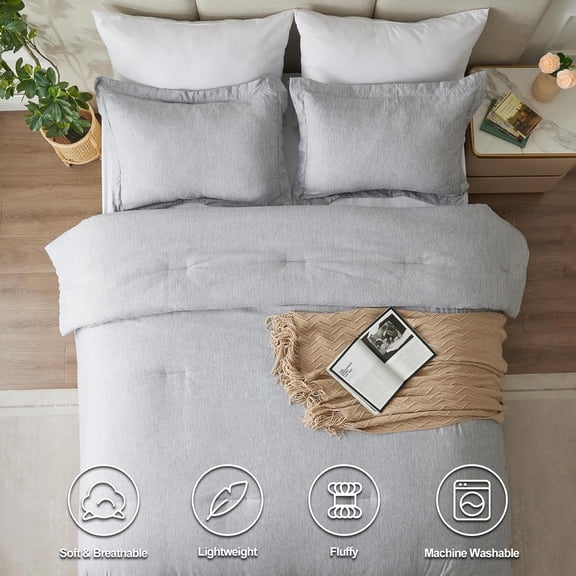 California Comforter Set - 3 Pieces Light Grey Soft Luxury Cationic Dyeing Cal Comforter for All Seasons