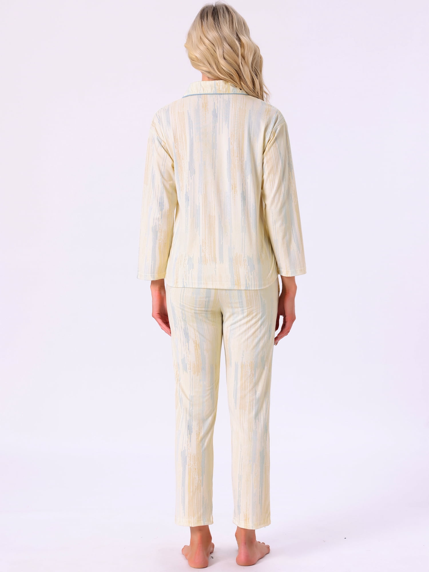 DARING DIVA Women's Cotton Button Down Long Sleeve Shirt and Pants Pajama Sets M Beige