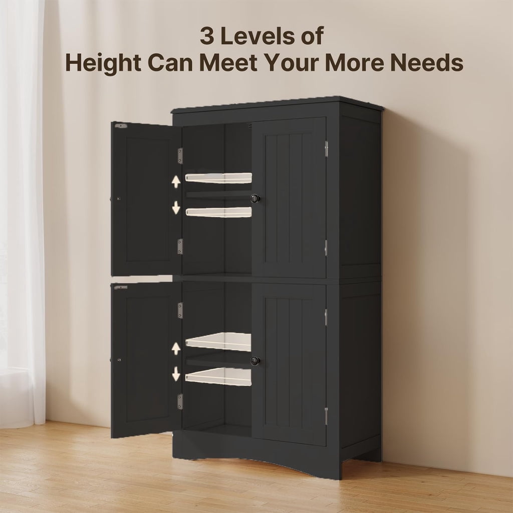 Aiho 43" Bathroom Storage Cabinet, Freestanding Cabinet with 4 Doors & 3 Adjustable Shelves for Bathroom - Black