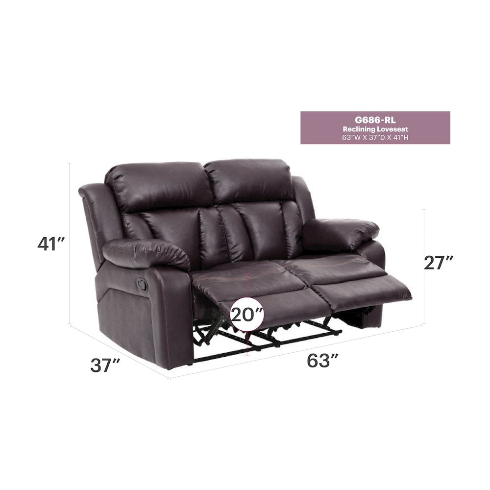 Glory Furniture Daria Reclining Loveseat in Dark Brown Color