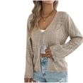 thumbnail image 3 of ClodeEU Womens Crochet Cardigan,Casual Tie Front Shrugs Sweaters ,Long Sleeve Knit Cropped Cardigans Tops Khaki,Womens Plus M, 3 of 9
