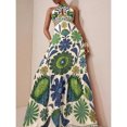 thumbnail image 3 of Green Floral Print Halter Neck Maxi Dress With Cut-Out Waist And Tiered Skirt For Vacation Party, 3 of 6