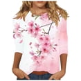 thumbnail image 2 of Womens Tops 3/4 Length Sleeve Womens Tops 2025 Fashion Three Quarter Sleeves Shirts Loose Plus Size T Shirts Floral Print Outfits Shirts for Women, 2 of 5