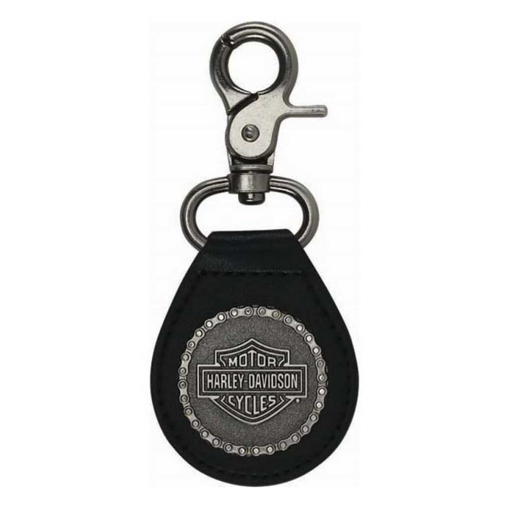 HarleyDavidson 2D Struck HD Chain Keychain, Antique Nickel & Leather