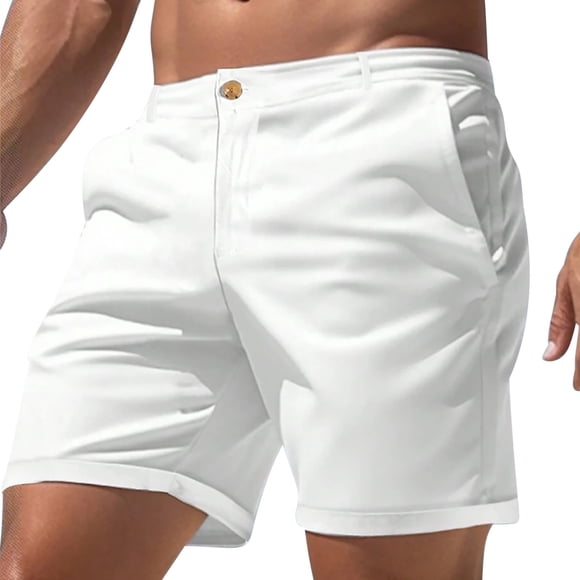 Suit Shorts for Men, Straight Leg Summer Casual Sports Shorts with Zipper Fly and Button Closure, Solid Color Black L