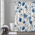 thumbnail image 5 of Spring Abstract Flower Shower Curtain for Bathroom, Blue Flowers Watercolor Waterproof Cloth Fabric Bathroom Accessories Set with 12 Rust Proof Plastic Hooks, 36"x78", 5 of 9