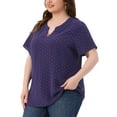 thumbnail image 4 of Agnes Orinda Women's Plus Size Mother's Day St. Patrick's Day Tops Swiss Dots Short Sleeve Notched Neck Spring Summer Blouses 1X Dark Blue Purple, 4 of 6