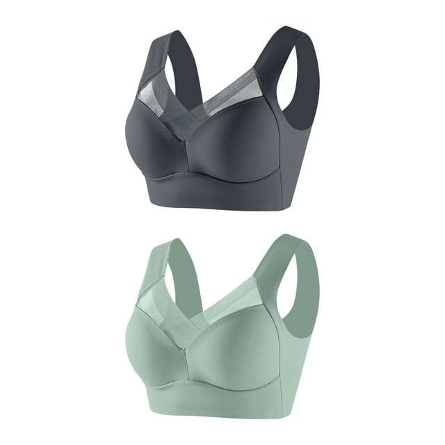 Yuyuzo 2 Pack Plus Size Womens Sport Bras Full Coverage Wireless Seamless Padded Lifting Push up Bras